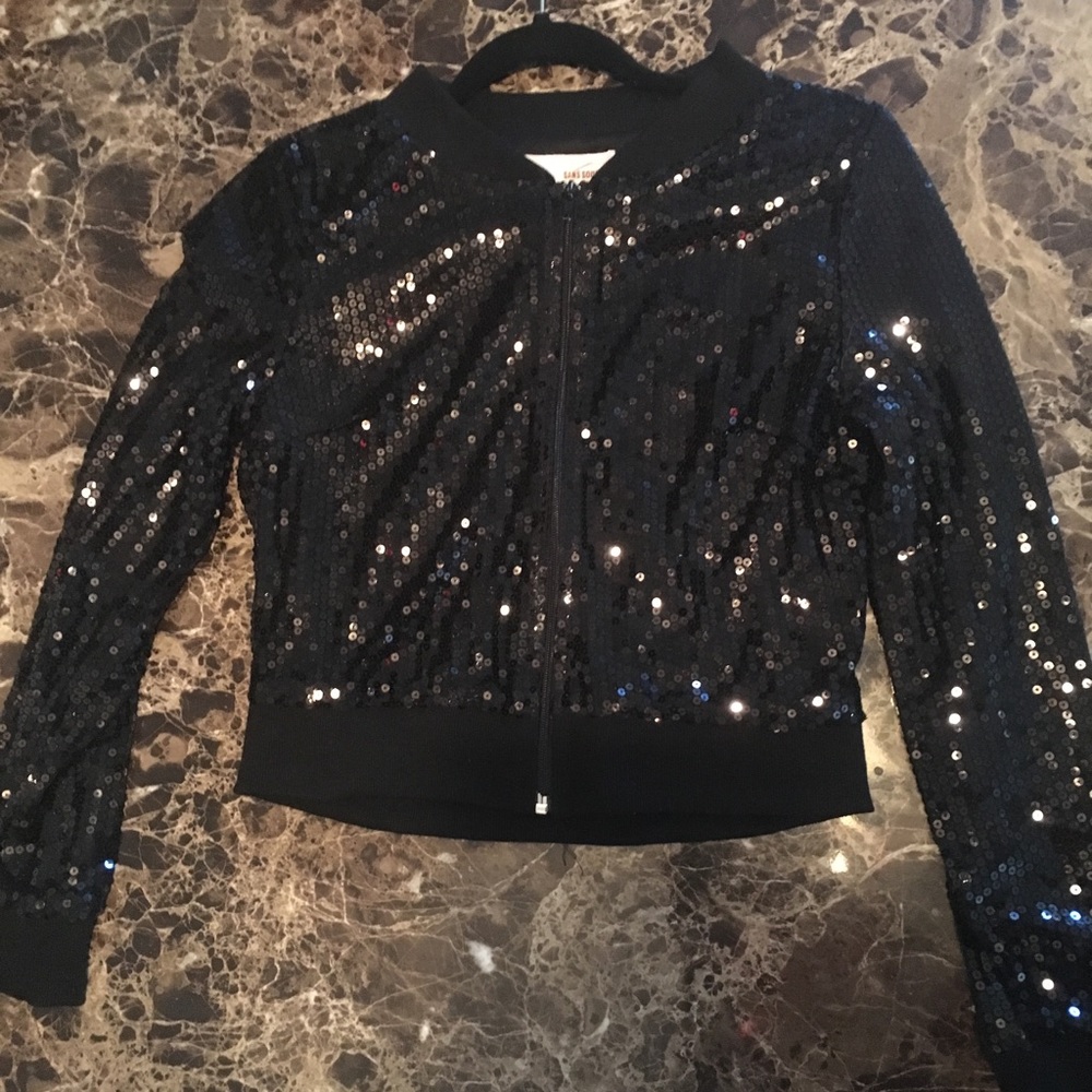 Black sequined bomber jacket